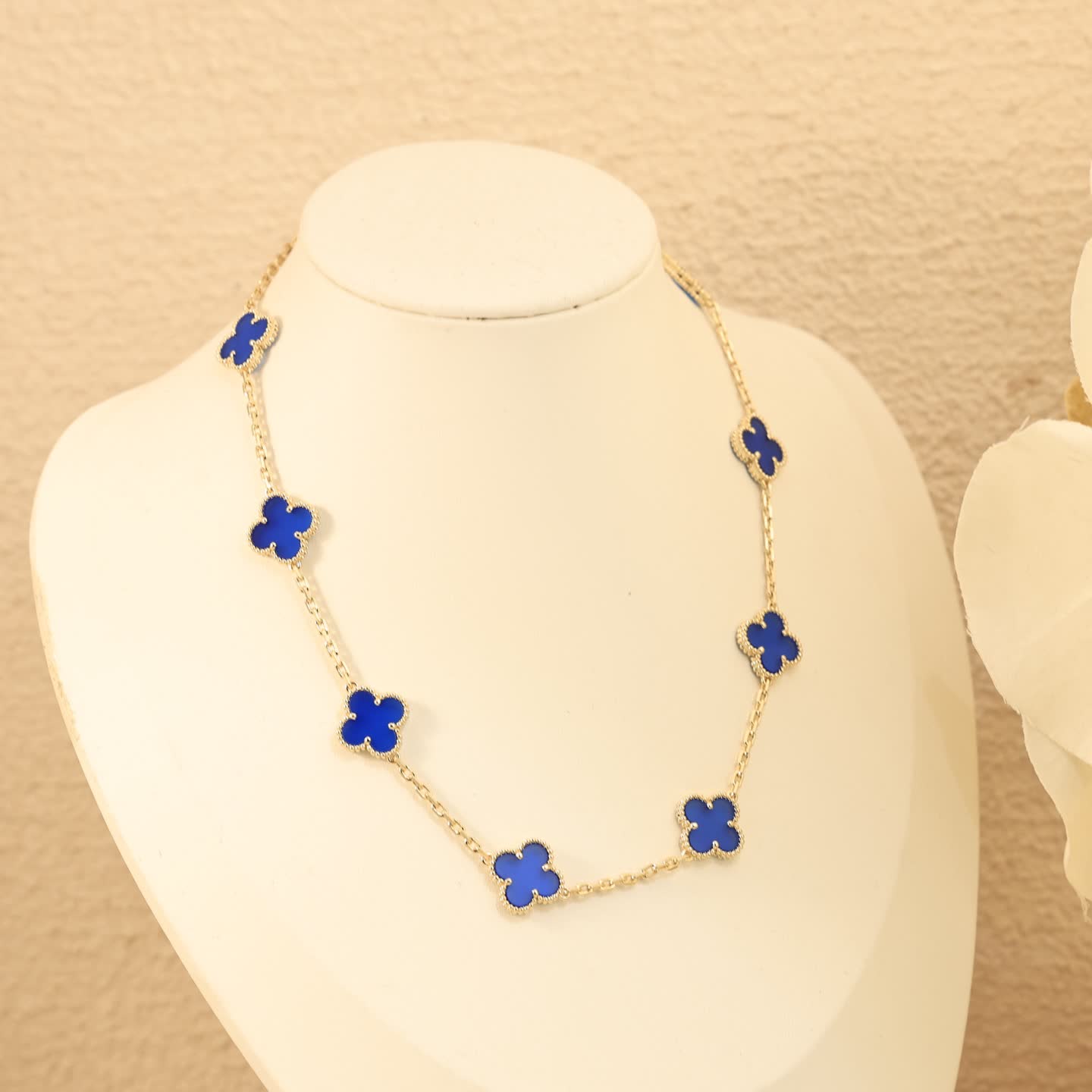 Van Cleef & Arpels Vintage Alhambra Yellow Gold Blue Enamel Necklace